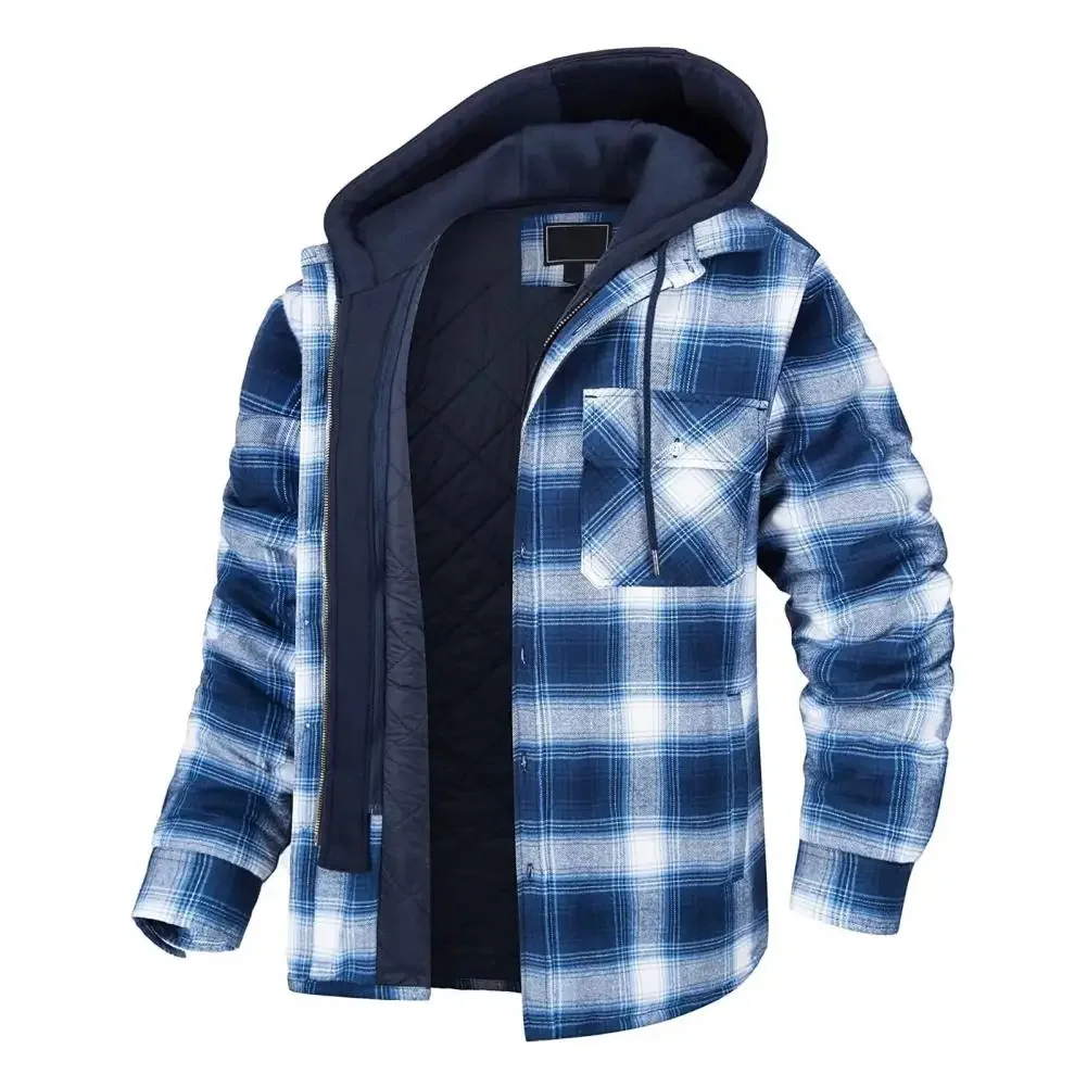 Winter Herren Kapuzen jacke Kordel zug Mode Herren verdickte Kapuze Baumwolle wind dichte Jacke Plaid Shirt Freizeit jacke Reisen