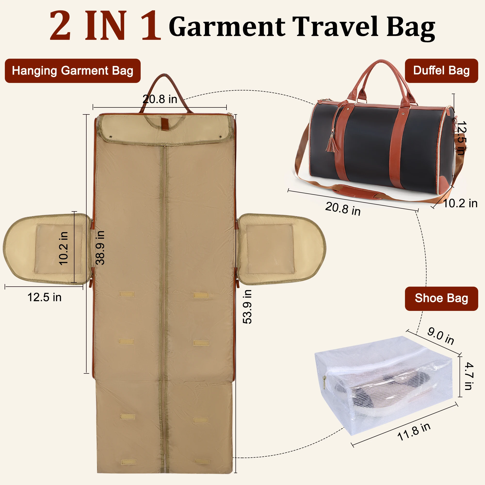 Foldable Suit Storage Bag Fashion PU Folding Large Capacity Travel Duffle Bags Travel Sport Outdoor Multi Function Organizer