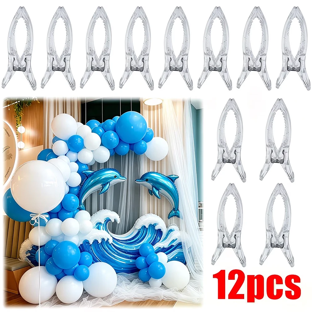 12Pcs Transparent Heavy Duty Plastic Spring Clips Non Slip High Load Bearing Large Fixing Clamps for Balloon Arch Birthday Party