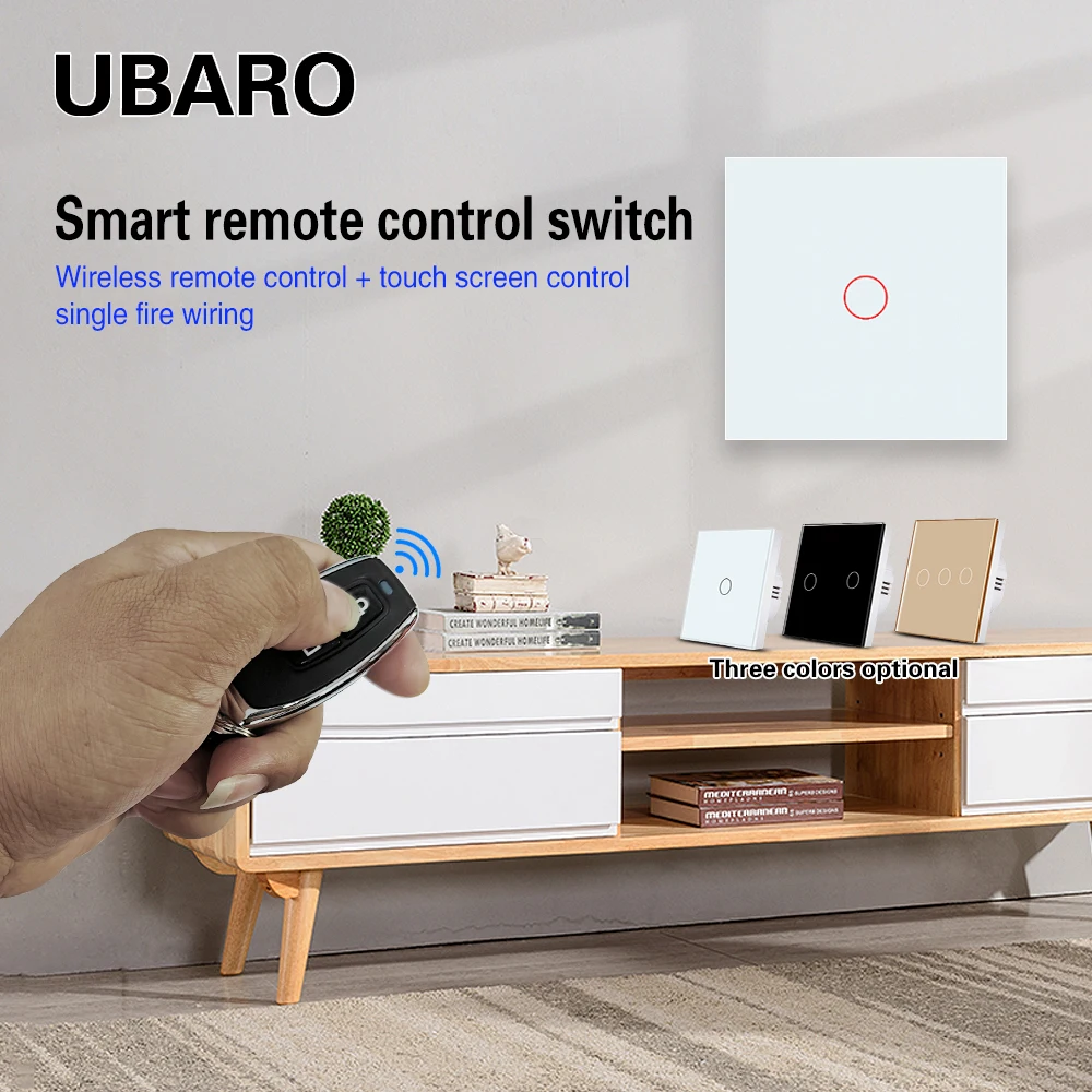 UBARO 433RF Wireless Remote Control Touch Switch Tempered Glass Panel Wall Light Sensor Power Electrical  Home Button 220V 10A