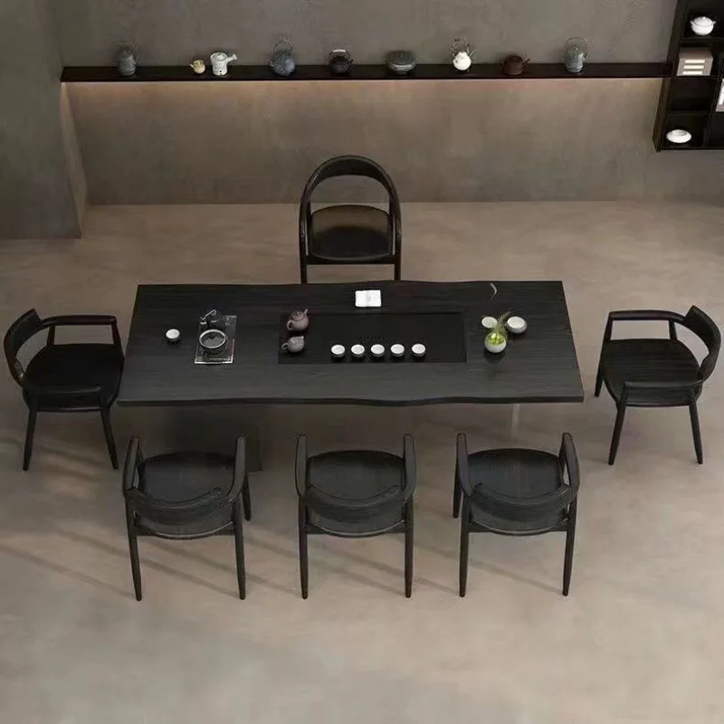 Casa, mesa de chá integrada, carbonizada, madeira maciça, combinação, moderna, simples