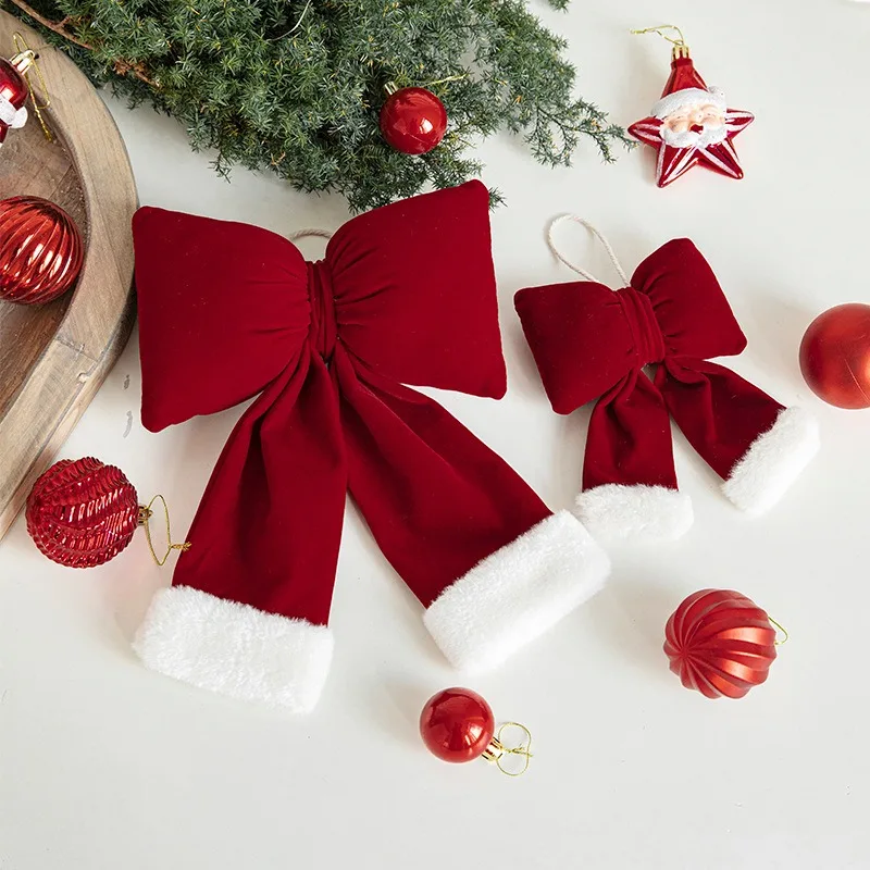 Christmas Decoration Bow Xmas Style Red Fluffy Bow Decoration Christmas Tree DIY Decoration New Year Party Accessories Natal