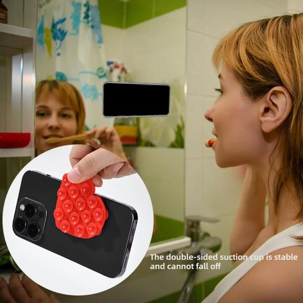 Silicone Suction Phone Holder Mat Multifunctional Suction Cup Wall Stand Heart-shape Anti-Slip Double-Sided Mount Back Sticker