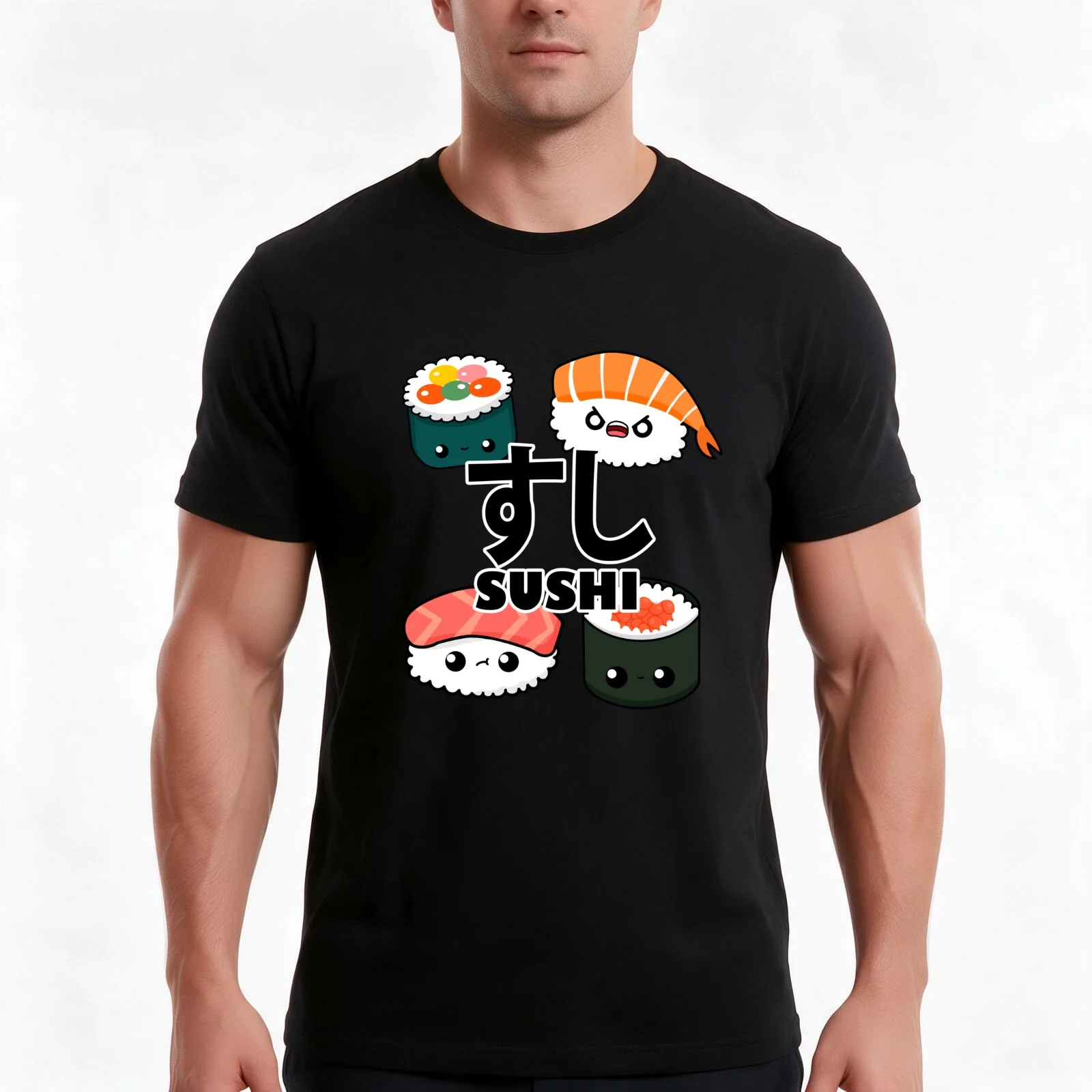 Cute Nigiri || Sushi|| Kawai T-Shirt, Summer Casual Cotton Tee, Oversized Streetwear Tops, Vintage Graphic Print, 100% Cotton
