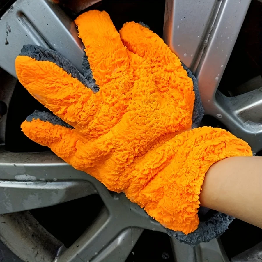 

1PC Multi functional 5-finger cleaning gloves for car washing and beauty, coral fleece car wiping gloves