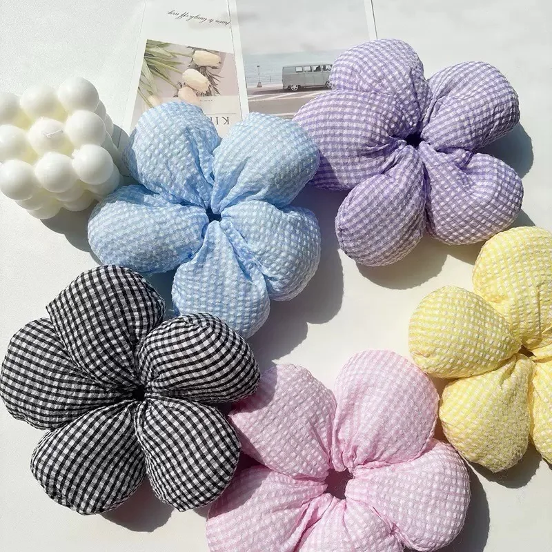 Blau und rosa kariertes 3D-Blumen-Haarband, Haarschmuck für Frauen – Detail 1