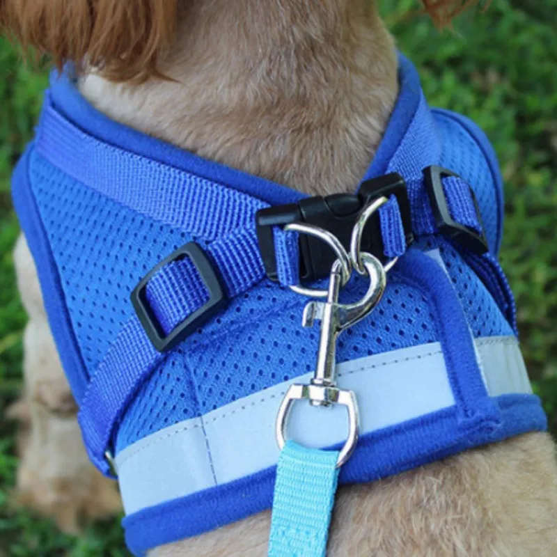 Dog Puppy Harness and Leash Set Escape Proof Breathable Mesh Dog Vest Harness with Reflective Strip for Outdoor Walking Running