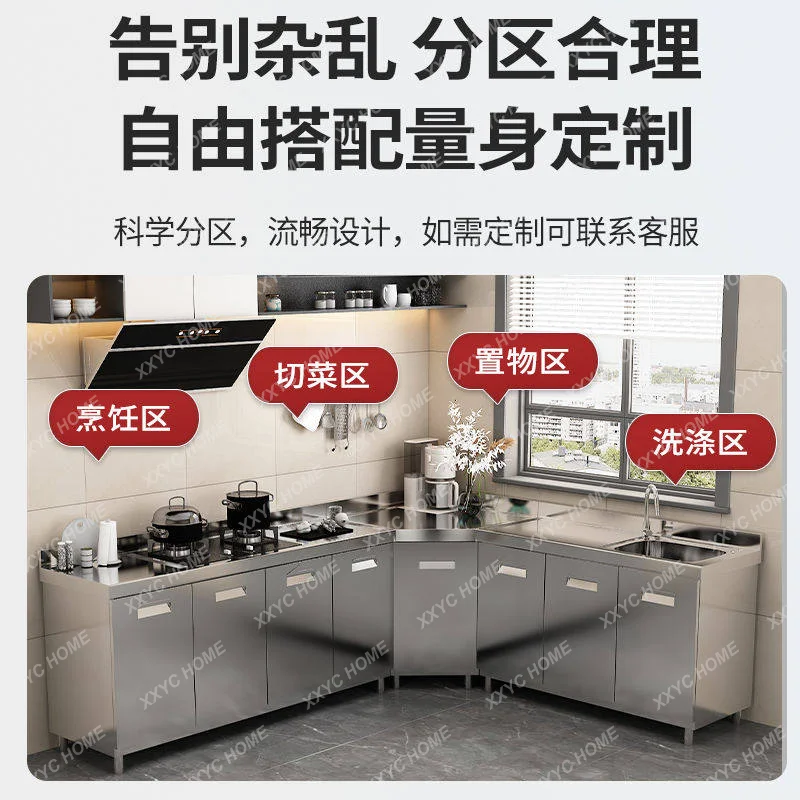 

304 stainless steel cabinet rural stove integrated kitchen storage cupboard AA