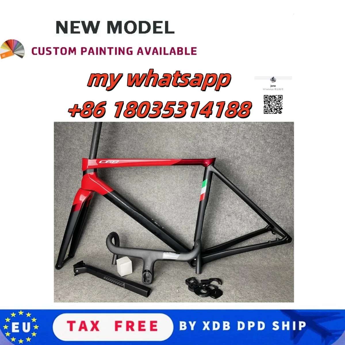 

C68 Carbon Road Bike Frame Disc Brake Carbon Bicycle Frameset Custom Logo DPD XDB Free Ship