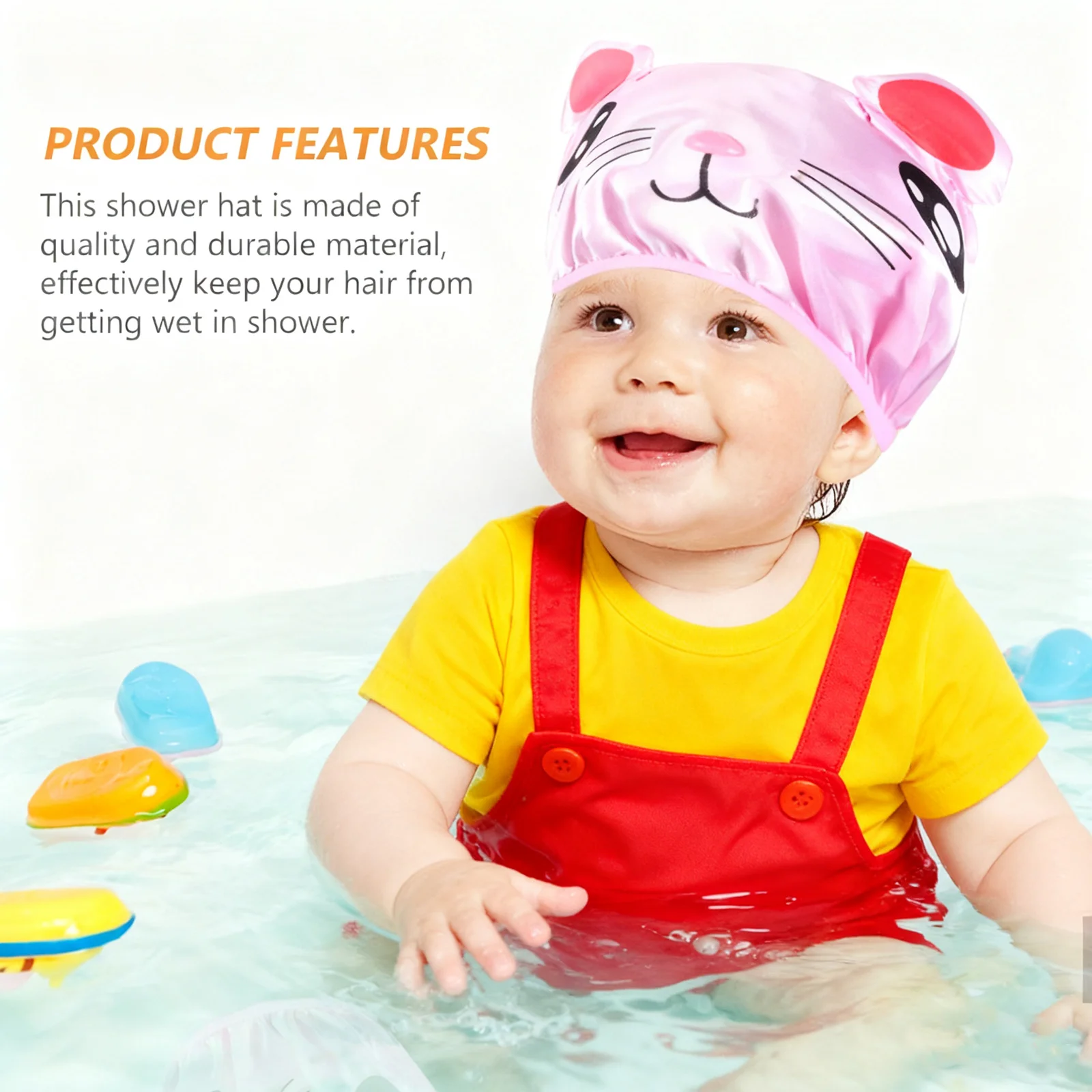 قطعتان من قبعات استحمام الأطفال المقاومة للماء وقابلة لإعادة الاستخدام للأطفال، حماية مرنة قابلة للتعديل للشعر للاستحمام والوجه #4