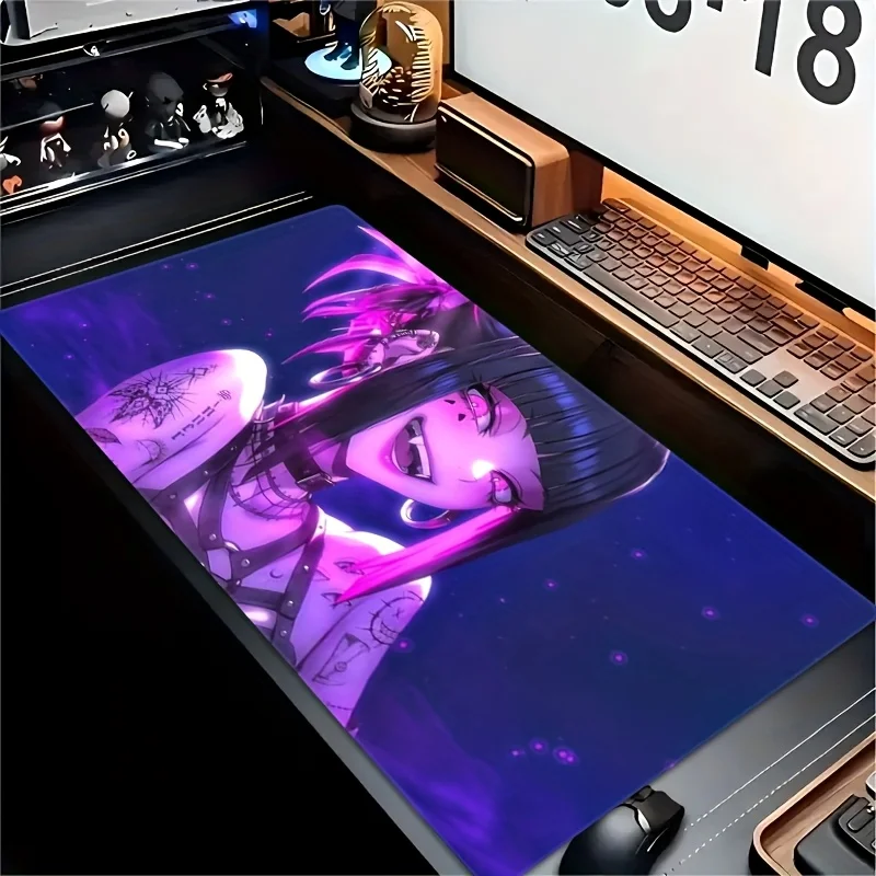 XXL 900x400mm 2D Cool Girl Gaming Mouse Pad, Non-Slip Rubber Stitched Edge, High-Density Desk Mat for PC Laptop Office Home