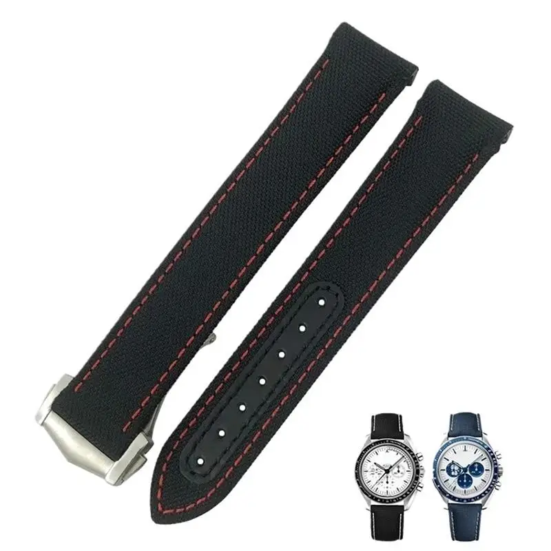 MAISITU-Bracelet de montre en tissu de nylon pour montre à extrémité incurvée, compatible avec Omega AT150, Seam84300, Planet Ocean De Ville Speedmaster, 20mm, 21mm