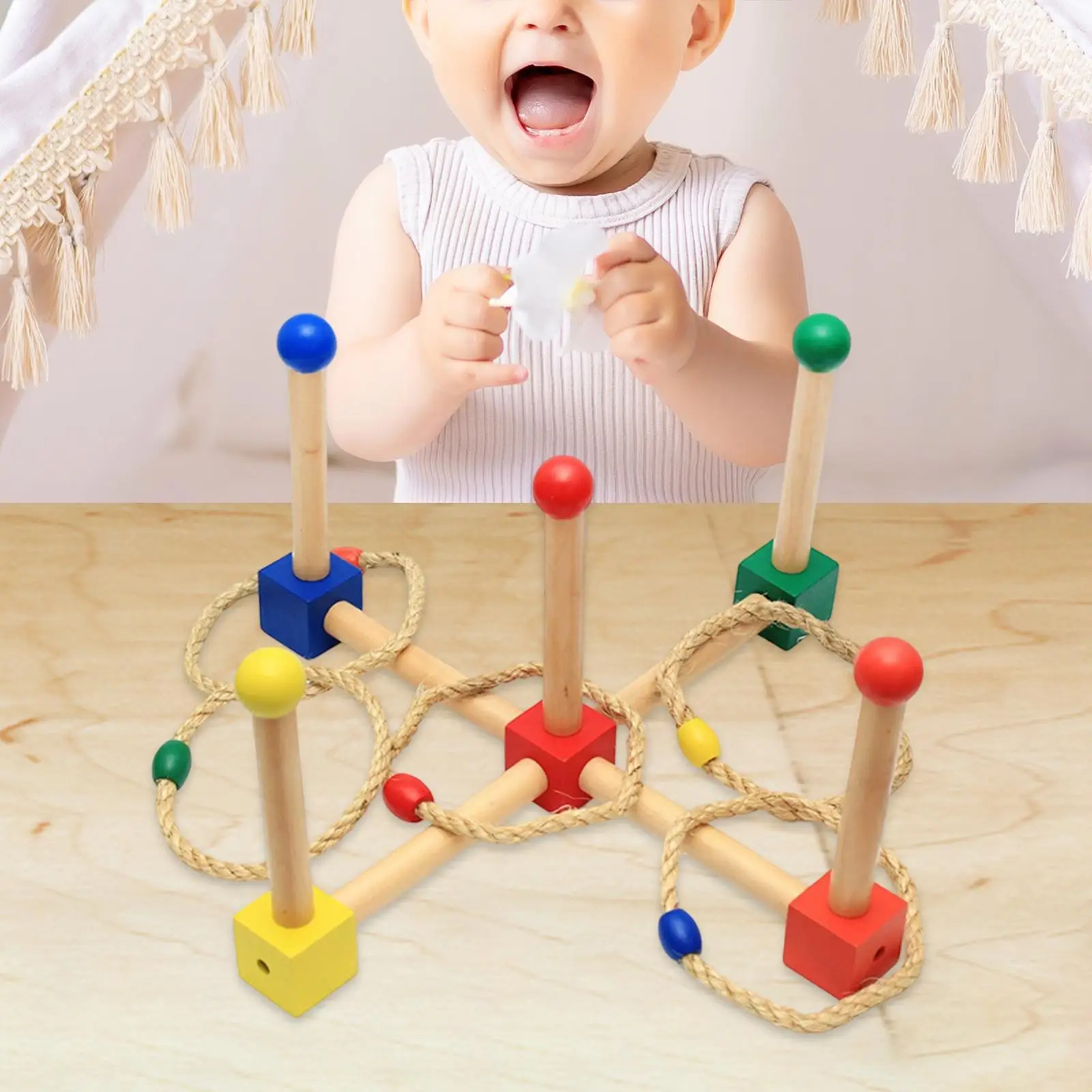 Ring Toss Game Hand Eye Coordination, Adults Kids Carnival Game Gift, Outside Wooden Toss Game Family Game for Park Party,