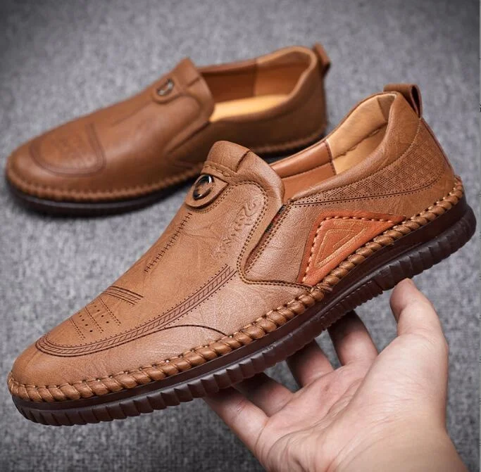 NEW Men Casual Shoes Leather Shoes Loafers Men Non-slip Soft Soled Breathable Leather Shoe Slip on Driving Shoes Size 44