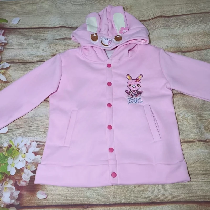 Cappotti con cappuccio con orecchie da coniglio stile Lolita giapponese Kawaii Giacca con bottoni ricamati dolce cartone animato Y2k Top da donna con tasca grunge estetica