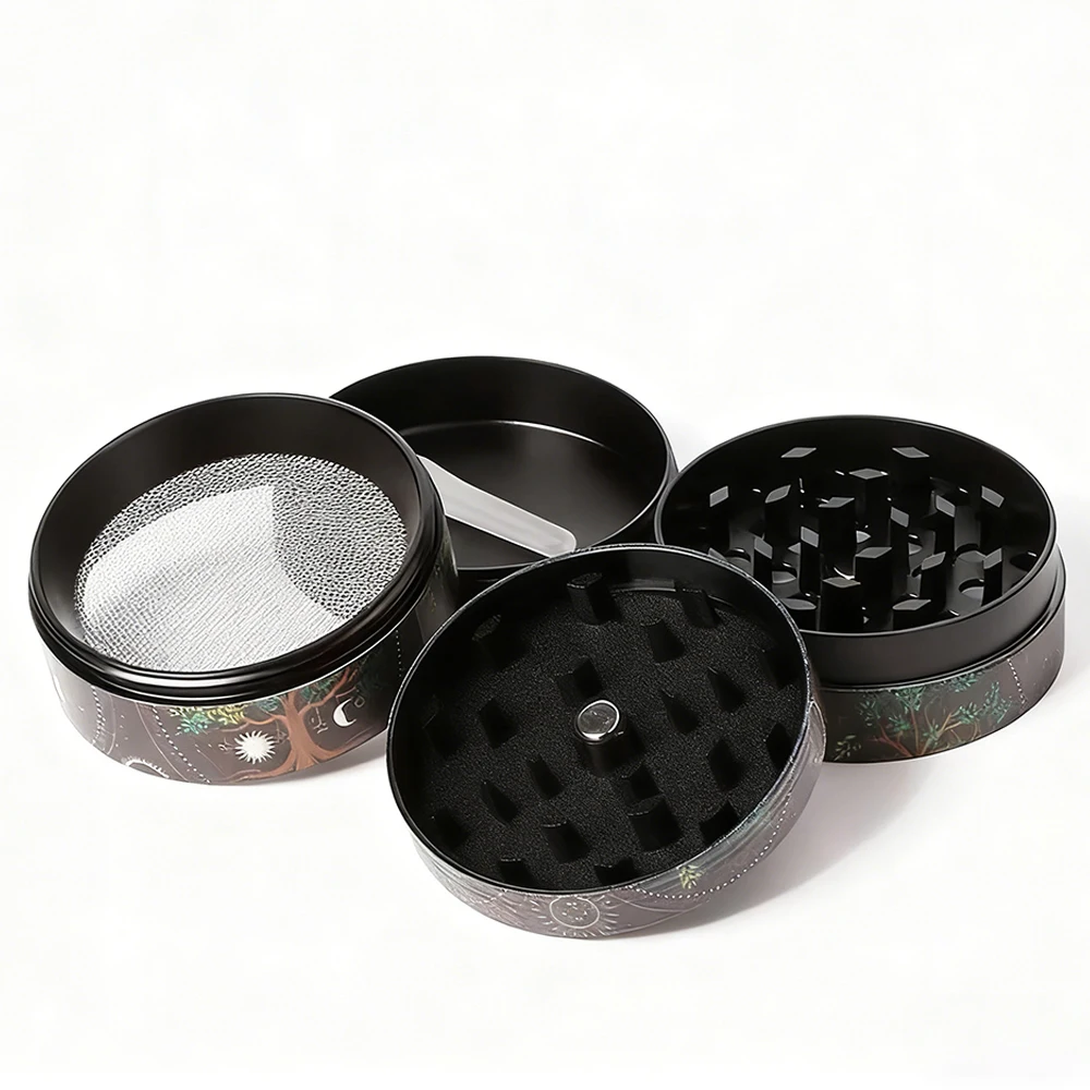 مطحنة أعشاب معدنية مكونة من 4 طبقات 50 مم - مطحنة توابل يدوية لأعشاب التبغ والتدخين وأسنان حادة متينة ملحقات تدخين محمولة