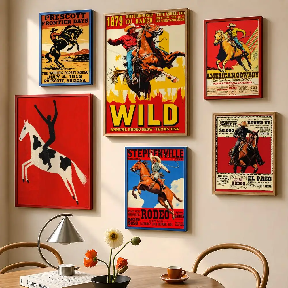 Western Cowboy Retro Horse  Retro Poster PP Wall Art Print Removable Home Decor Cafe Apartment Gift