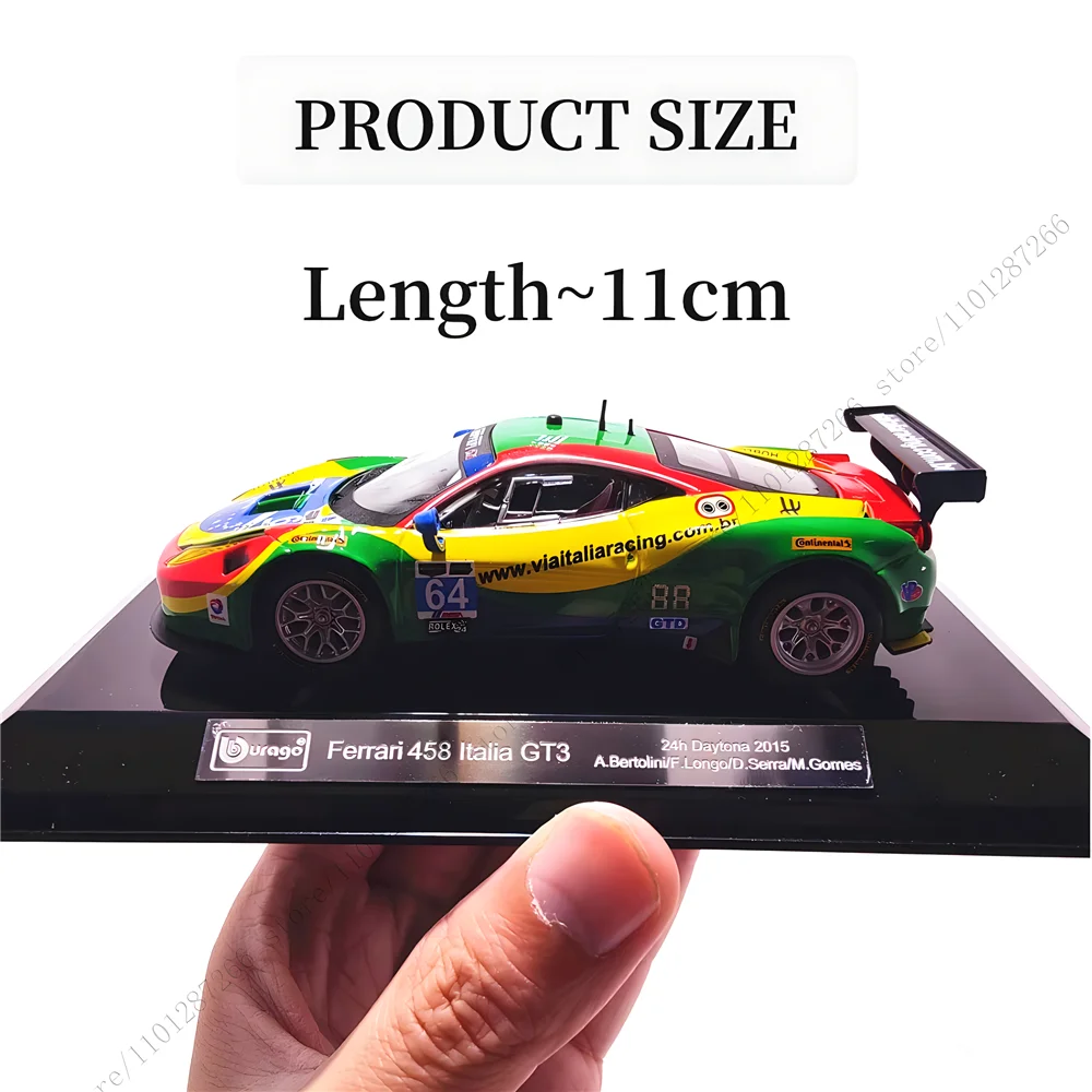 Bburago 1:43 2015 Ferrari 458 Italia Replica Car Model, with Acrylic Case Plate, Scale Monte Carlo Le Mans Daytona Miniature Toy