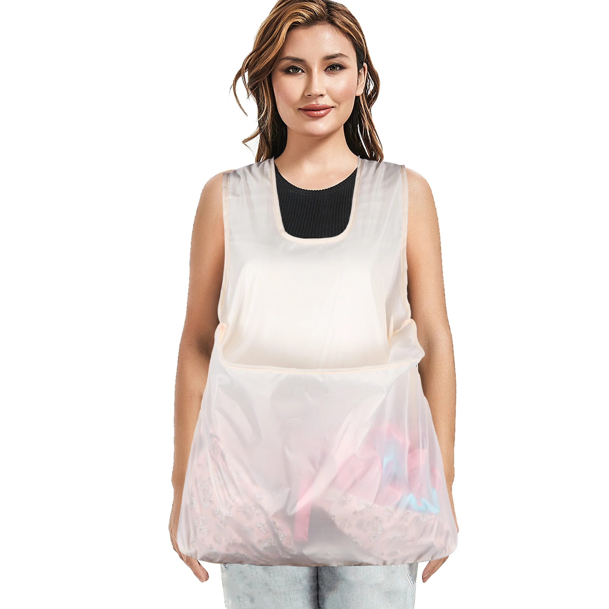 Avental de lavanderia portátil com grande capacidade para secar roupas sem dobrar sobre babador avental de colheita de frutas e vegetais