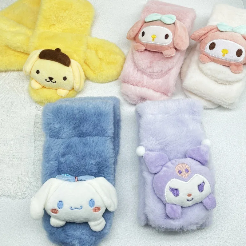 

Детский плюшевый шарф Miniso, супер милый детский шарф Sanrio с героями мультфильмов, утолщенный шарф с имитацией кроличьей шерсти, крестовый шарф