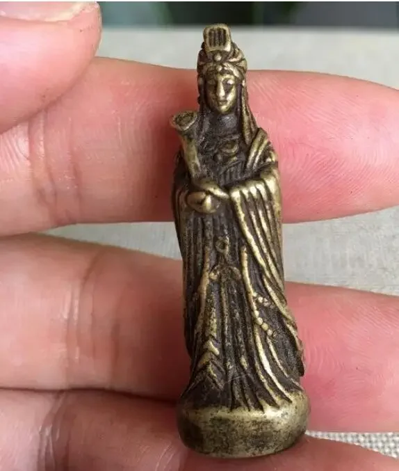 Copper Statue Collectable Chinese Brass Carved Kwan-Yin Bodhisattva Guan Yin Exquisite Small Pendant Statues