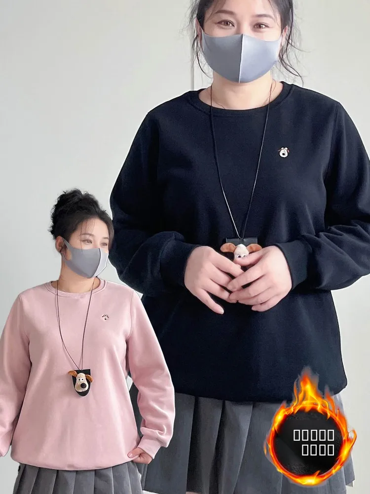 

plus Size Women's Hoodie Thiened Fce Warm oulder High Waist Casual Long Sve round Ne Sweatirt for Heavy Girls