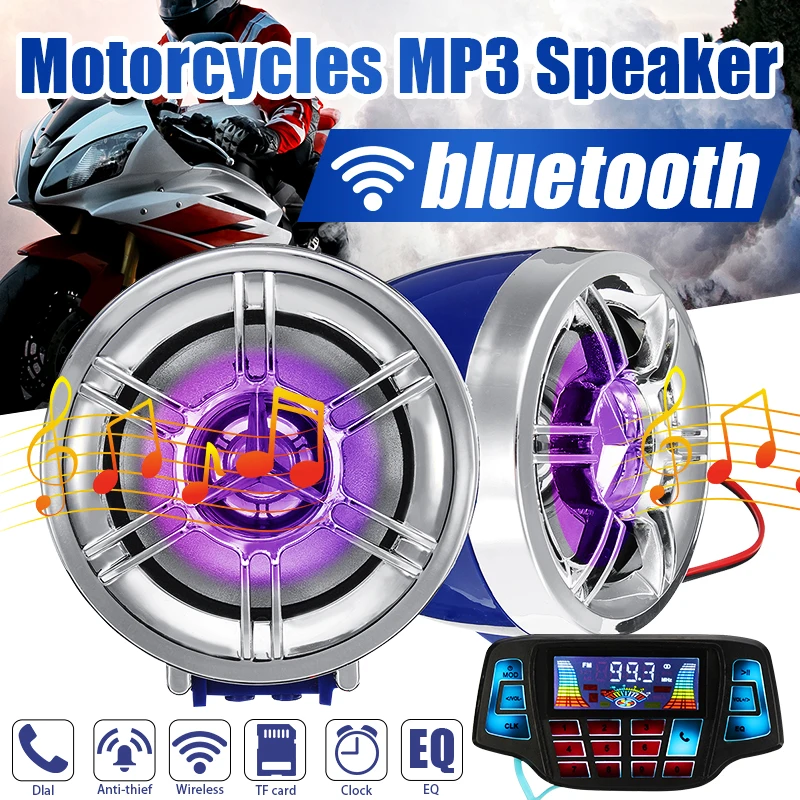 bluetooth Motorcycle Studio Audio Sound System Speakers FM Radio MP3 Music Player Scooter ATV Remote Control Alarm Speaker