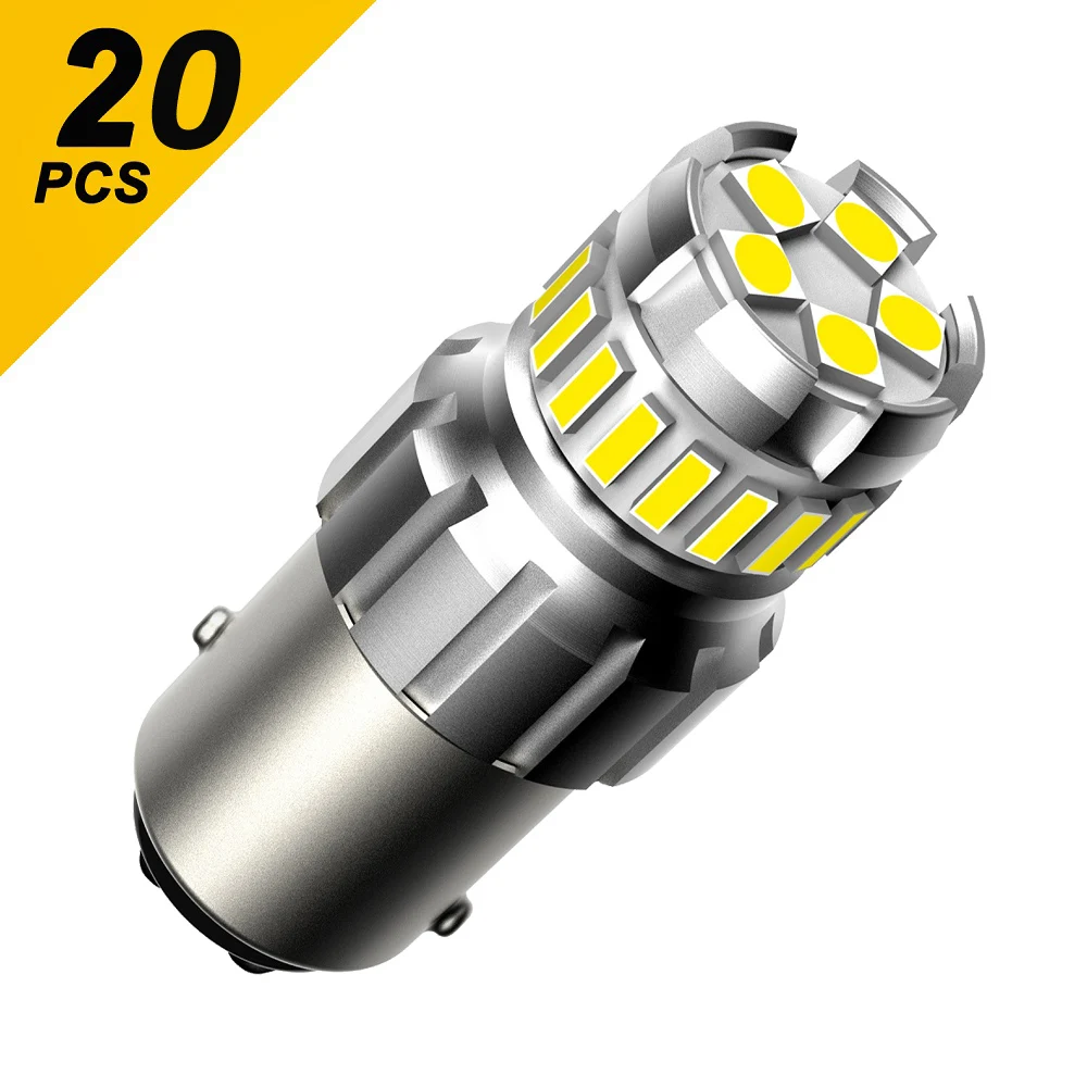 20Pcs P21/5W LED White 1157 Bay15d LED Lamp DRL Parking Brake Stop Tail Light Bulb for Car Auto Lights 12V