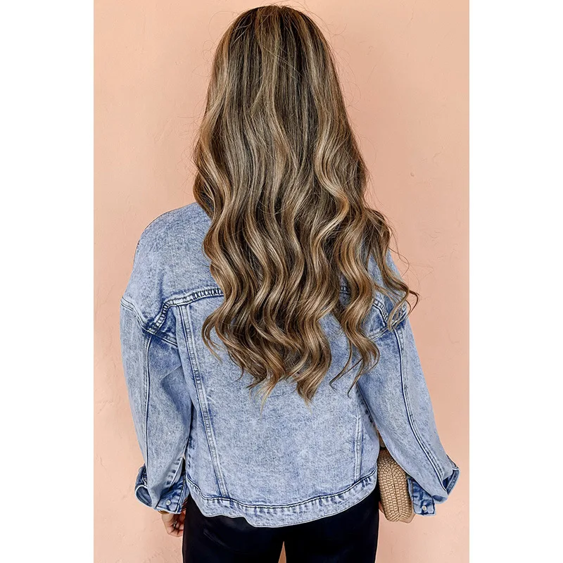 Women's Solid Color Denim Jacket Autumn Fashion Trend Multi-Pocket Long Sleeve European American Style Women's Outerwear