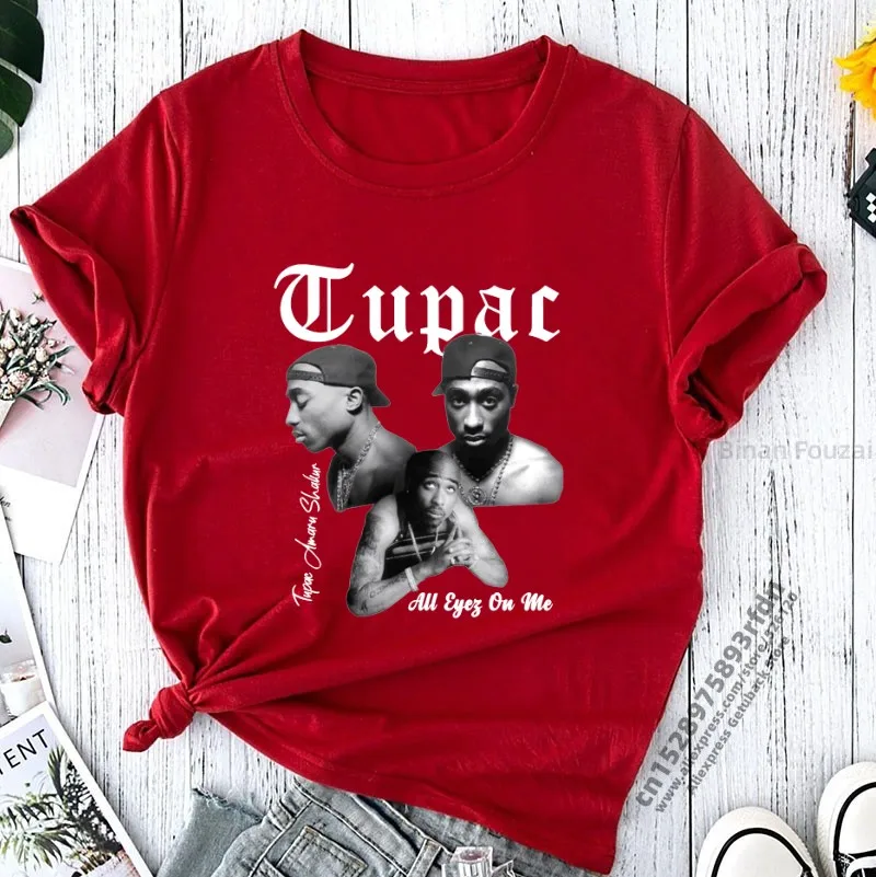 Camiseta con estampado de rapero Tupac 2pac para mujer, ropa estampada de manga corta para mujer, camisetas para mujer