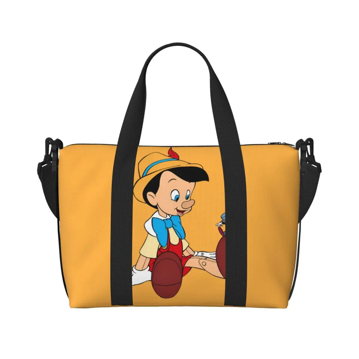 

Custom Cartoon P-Pinocchio Tote Bag Women Large Capacity Beach Gym Shoulder Travel Bag