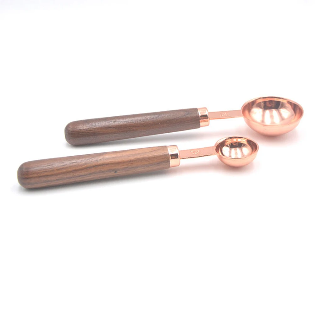 

4pcs Stainless Steel Measuring Spoons Walnut Handle Kitchen Baking Tools Spice Sugar Salt Oil Coffee Measuring Cups Rose Gold