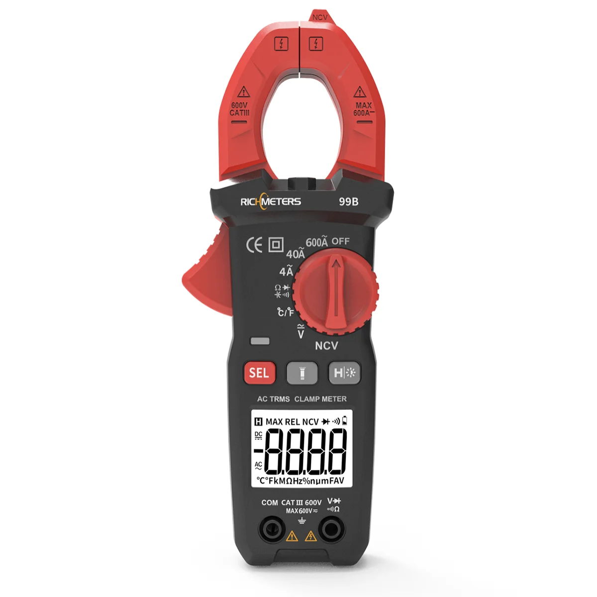 RICHMETERS RM99B Digital Clamp Meter 4000 Counts Auto Range Flash Light Back Light Ampere Current