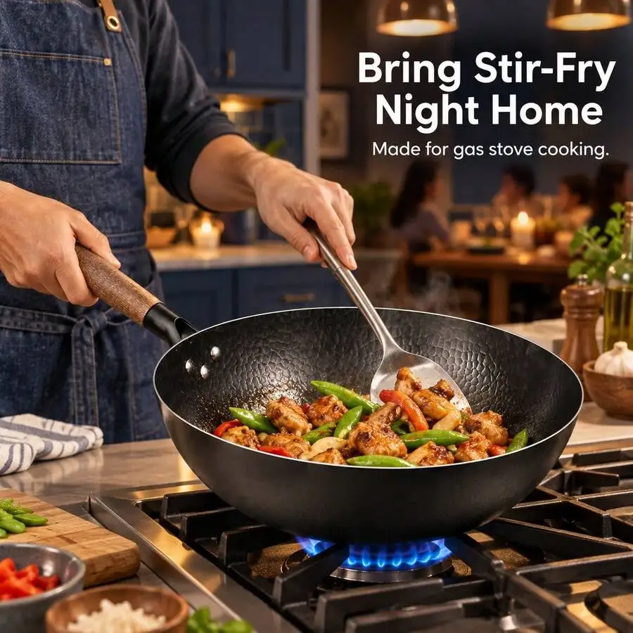 3pcs Cookware Set, Wok, Cast Iron Frying Pan Wok Set - Nonstick, 13 Inch Pan With 3 Cookware Accessories, Suitable For All Stove