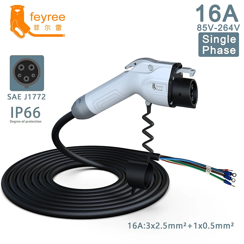 feyree SAEJ1772 Adapter Type1 Plug EV Charging Cable 5m Cord 32A 16A for Car Charger Station Electric Vehicle