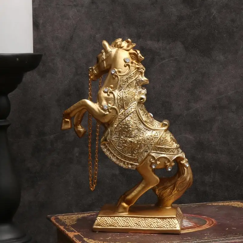 2026 سنة من الثروة الحصان الراتنج تمثال حصان الحلي الذهبية للمنزل والمكتب سطح المكتب ديكور التصوير الدعائم #4