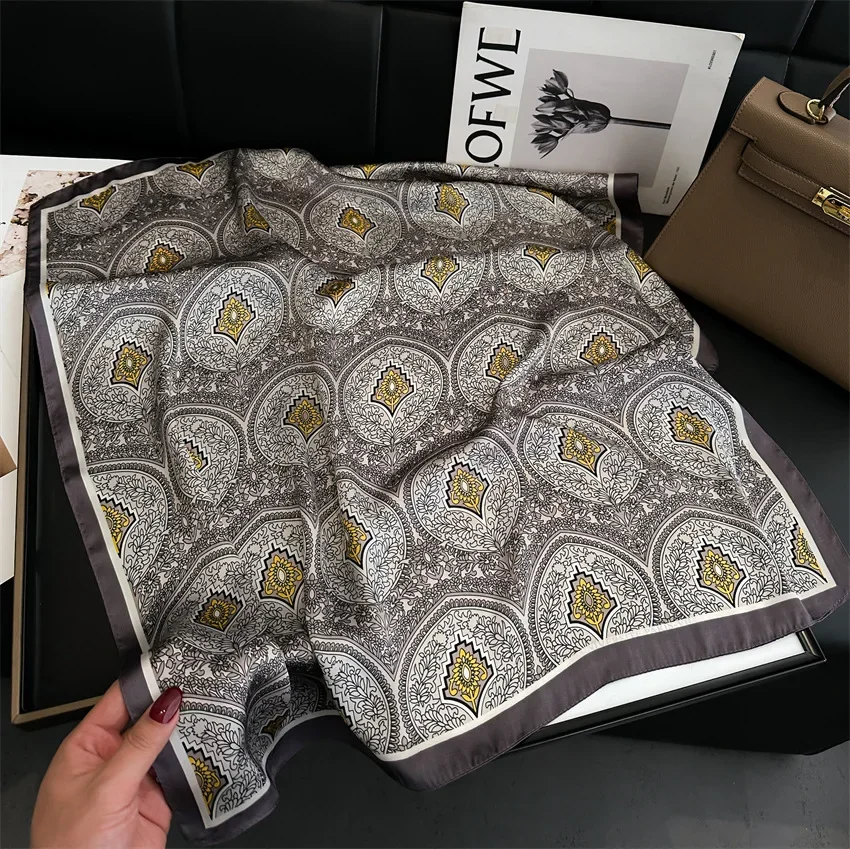 Luksusowa apaszka kwadratowa w stylu vintage, chusta na szyję, stylowa damska wielofunkcyjna bandana, ochraniacz na szyję, apaszka z imitacji jedwabiu.