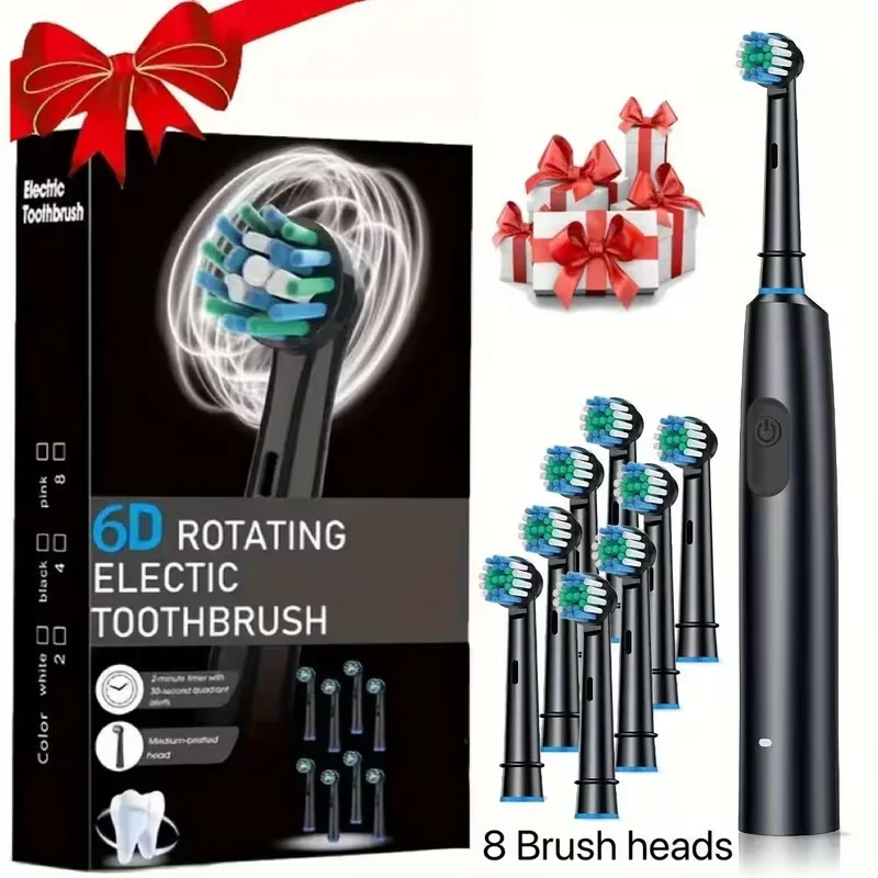 

Электрическая зубная щетка, вращающаяся перезаряжаемая электрическая зубная щетка для взрослых, вращающиеся электрические зубные щетки с 8 мягкими насадками