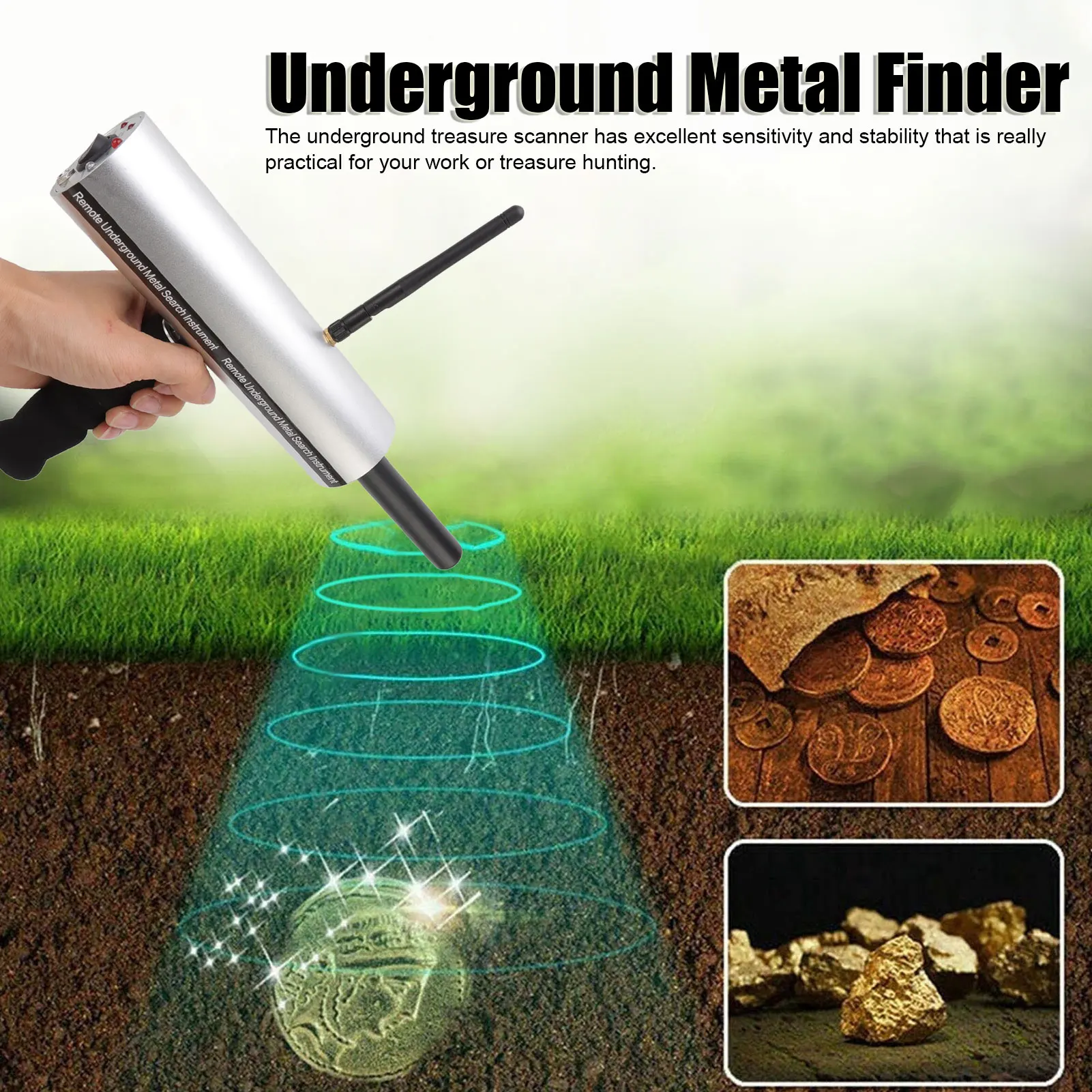 

Underground Metal Detector Aluminum 15m Depth Silver 1 Antenna 1000m Range Metal Finder for Treasure 100-240V
