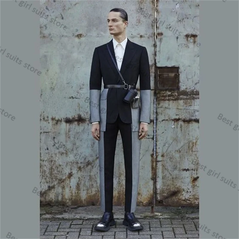 

Black Grey Men Pant Suit Set Business Wedding Tuxedos Designer Prom Party Coat Bridegroom (Jacket+Trousers) Tailored Made