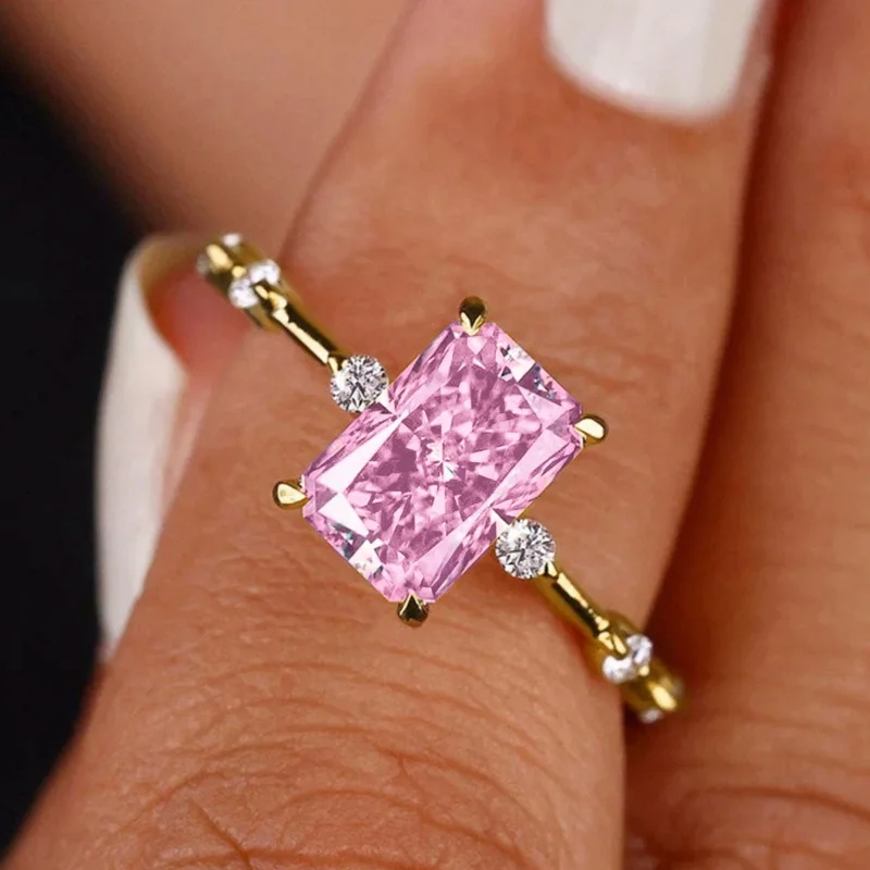 Huitan Minimalistischen Gelb Zirkonia Frauen Ringe Temperament Elegante Verlobung Hochzeit Party Zubehör Neue Mode Schmuck – Detail 5