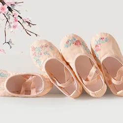 Girls Ballet Soft Sole Shoes Embroider Kids Dance Slippers Split Sole Gymnastics Dancing Shoes Pink Classical Dancing Shoes