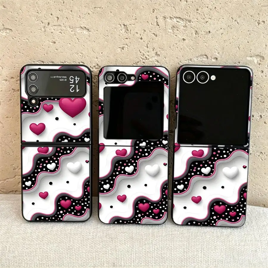 Retro Love Heart Case for Samsung Galaxy Z Flip 7 6 5 4 3 Flip5 Flip7 FE Flip6 Flip4 Flip3 Back Phone Cover Funda