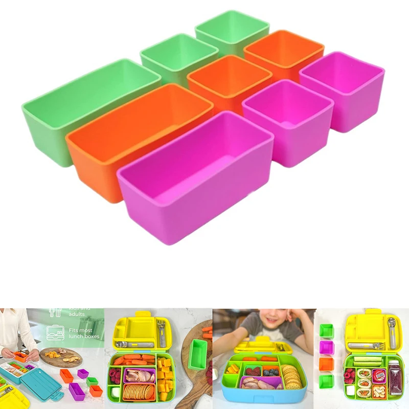 Food Grade Silicone Lunch Box, Microwave Heatable, Square Portable Compartment Bento Box, Salad Dressing Container