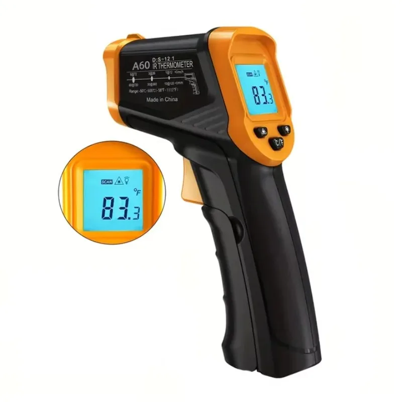 Infrared Thermometer Gun LCD -50 to 600°C Laser A60 Non Contact Accurate Test for Industrial Kitchen Portable Measuring Tool