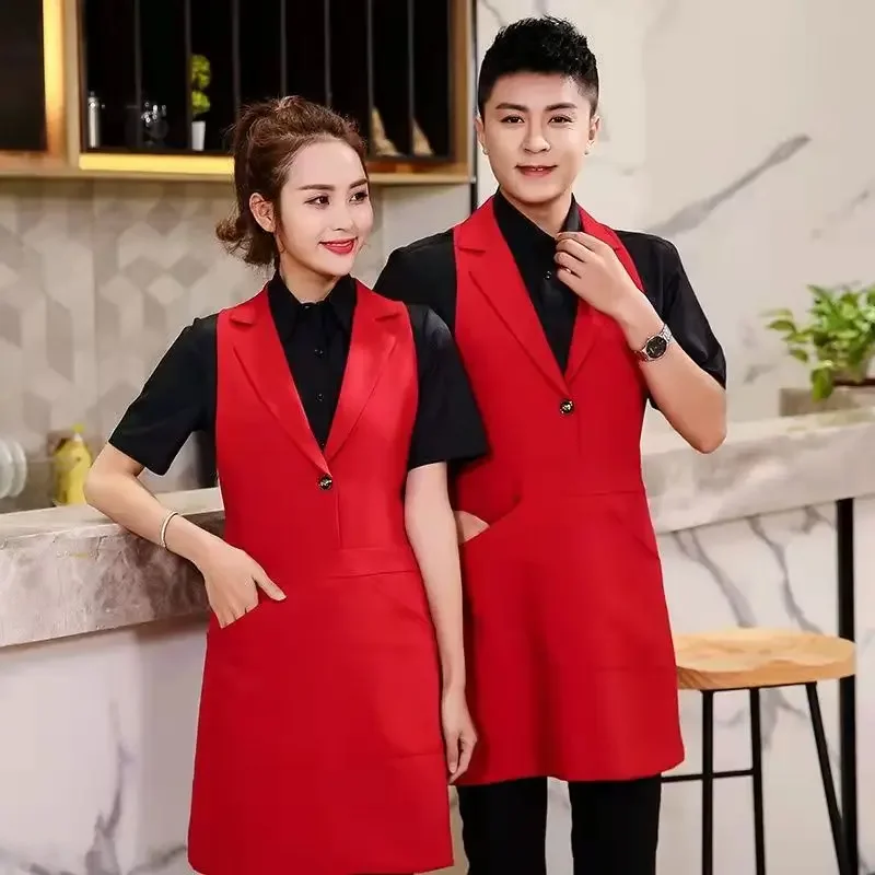 Fashion Suit Collar Waiter Server Kitchen Apron Household Cleaning Women Men Overalls Pinafore Sleeveles Cooking Bib Accessories