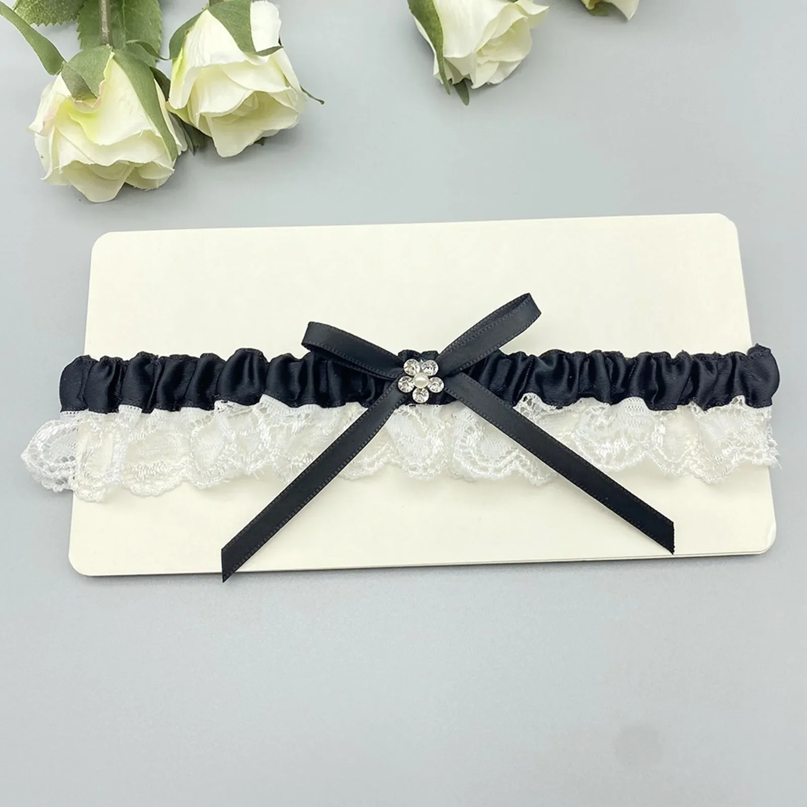 القيادة في عقال العروس الزفاف الرباط الأبيض الدانتيل الأزهار الأربطة Bowknot تمتد الساق الرباط مجموعة منشفة الزفاف عقال الرجال