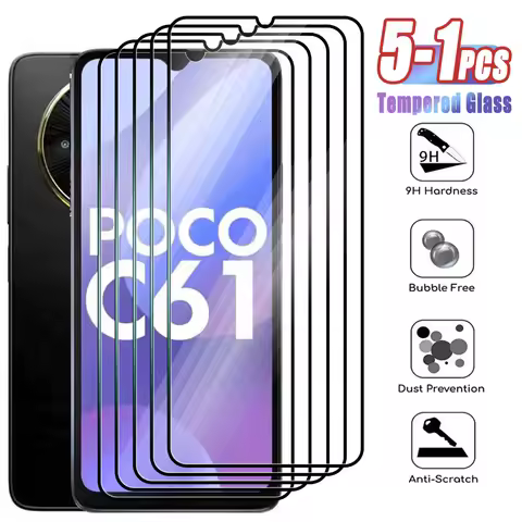 5-1Pcs Tempered Glass For Xiaomi Poco C3 C31 C40 C50 C55 C61 Full Cover Protective Screen Protector Film on Poco F3 F4 GT F5 Pro