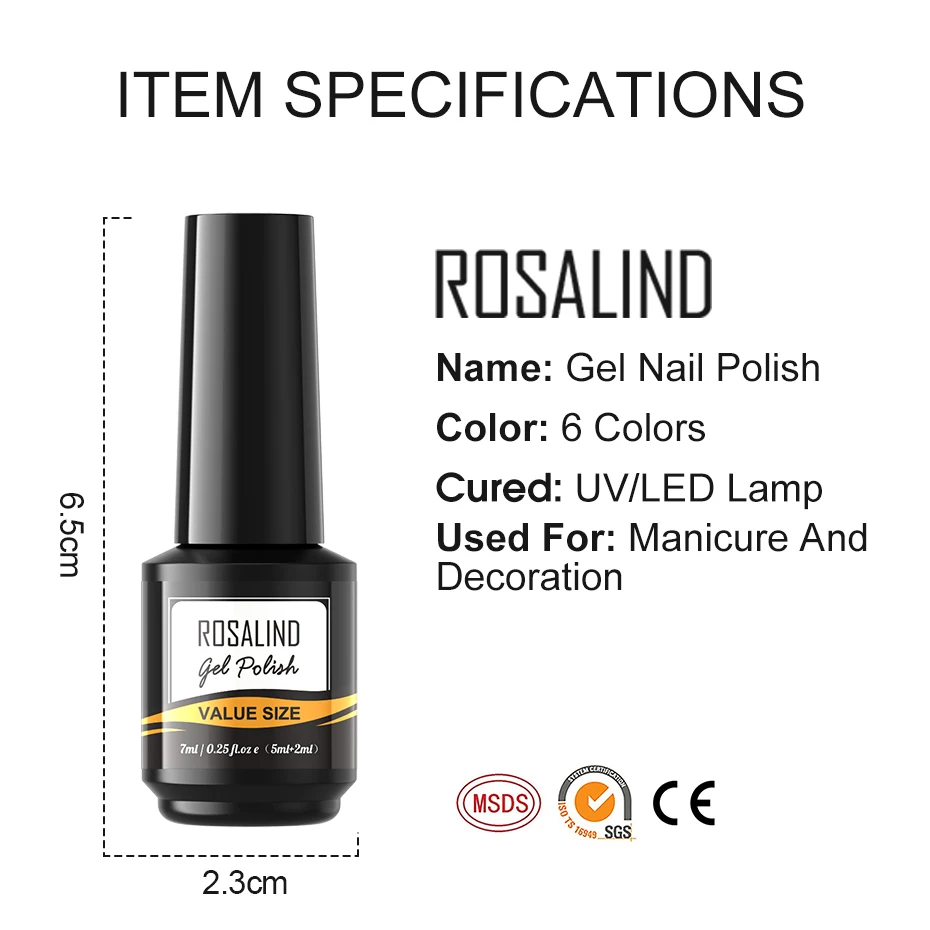 ROSALIND Pure Color Nail Gel Polish Macaron Hybrid Varnish Semi Permanent Nail Art Design Soak Off Top Base UV Gel Nail Polish