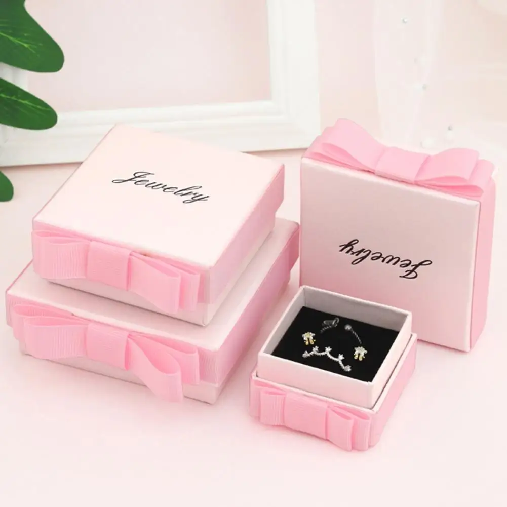 Jewelry Storage Box Side Bowknot with Sponge Inside Separated Cover Paper Bracelet Necklace Ring Earring Box Jewelry Accessories